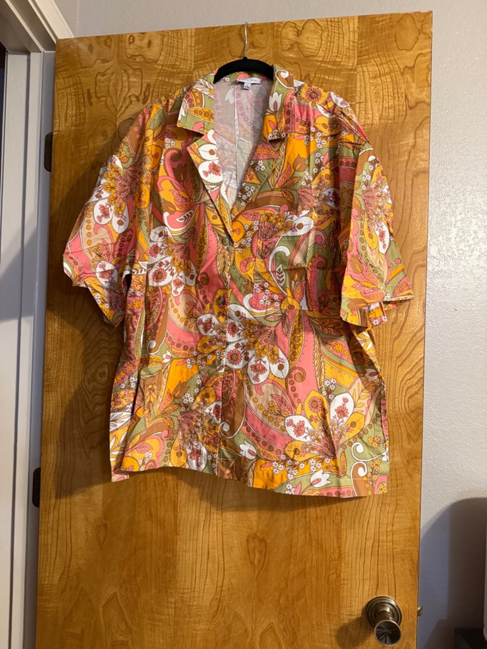 Gianni Bini Pink Orange Floral Paisley Button Down Shirt